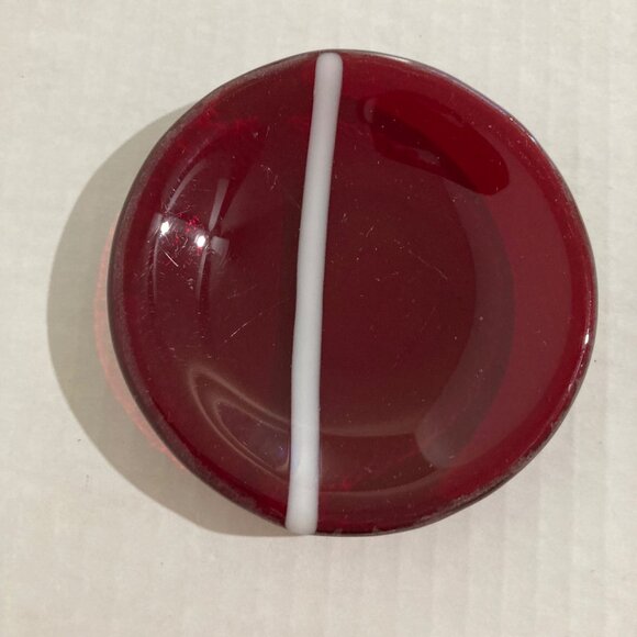 Ruby Red Glass Small Plates Butter With White Stripe Pats 3.5" - Set Of 5 - Picture 3 of 5